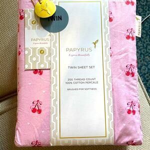 Papyrus Pink Cherries Cotton Percale Sheet Set - twin set 200 thread